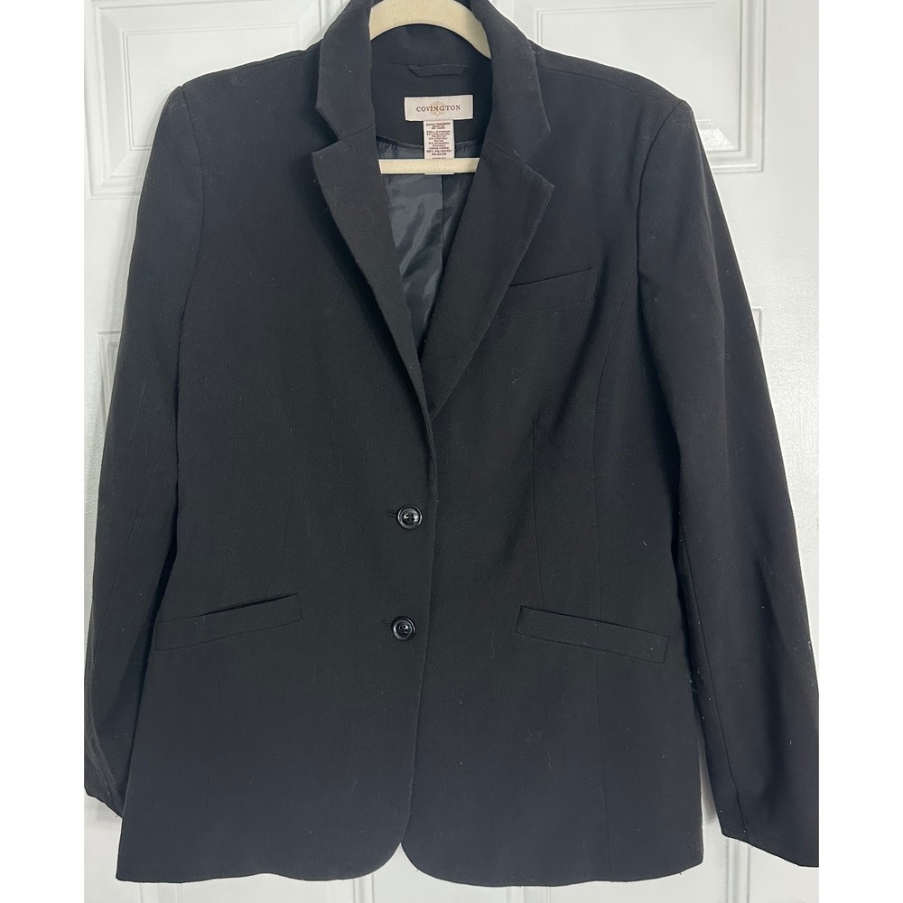 Covington Women Black Two Button Blazer Career Suit Jacket Size 12